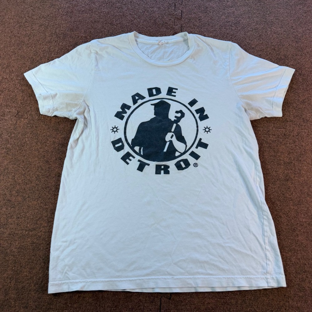C+ Made In Detroit Graphic T-Shirt Mens Medium Blue Short Sleeve Worker Logo Tee